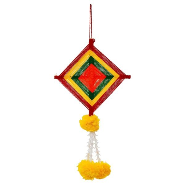 eCraftIndia Handmade Artificial Marigold Flowers with Colorful Woolen Kite Hangings (Pack of 4) - Artificial Flowers Hanging for Home Decor - Wedding, Ganpati, Navratri, Diwali Decoration Items