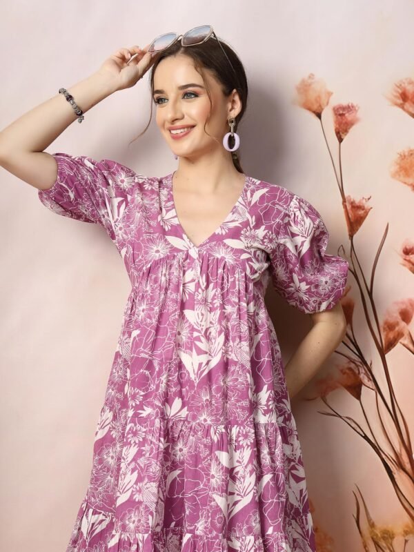 Stylum Women's Tropical Printed Cotton Flared Dress (DRSPURPLEFANTA_Purple)
