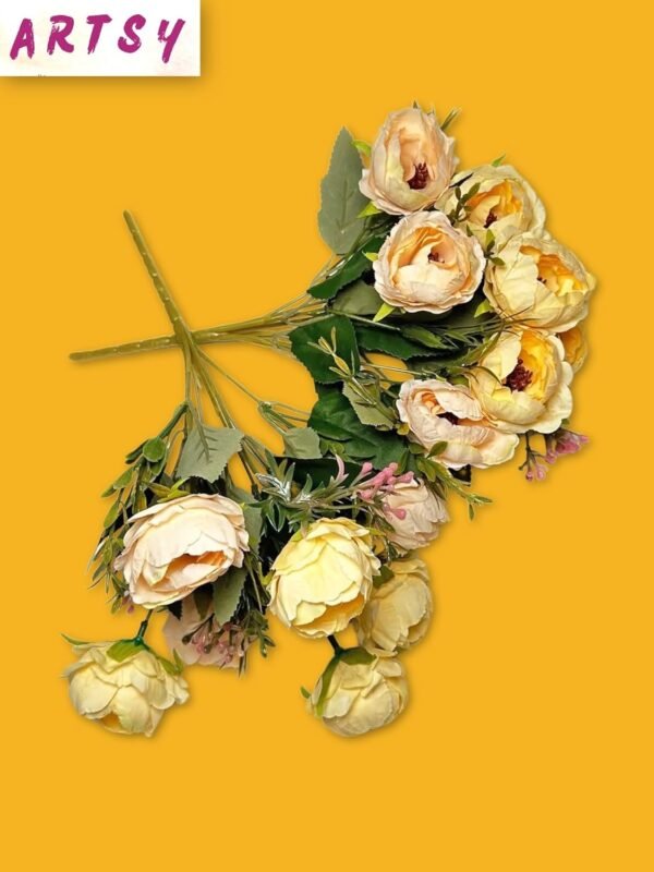 ARTSY Polyester Artificial Flowers For Decoration Rose Flower Bunch For Vase/Pot, Home/Office Decor, Gift, Artificial Plant, Craft, Without Vase, Pack Of 2 Piece, Pink Cream, 35 Cm Height