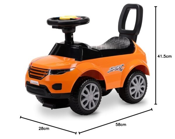 LuvLap Starlight Ride on & Car for Kids with Music & Horn Steering, Push Car for Baby with Backrest, Safety Guard, Under Seat Storage & Big Wheels, Ride on for Kids 1 to 3 Years Upto 25 Kgs (Orange)