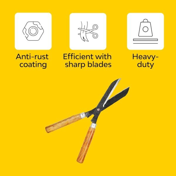 Kraft Seeds by 10CLUB Hedge Shears - 1 Pc (Iron Metal) | Hedge Shear Cutter with Wooden Handle | Hedge Pruning Shears for Lawns or Garden | Gardening Scissors for Cutting Plant Stem | Shrub Trimmer