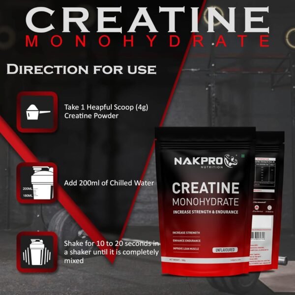 NAKPRO MICRONIZED CREATINE MONOHYDRATE| Increases Strength, Reduces Fatigue & Boosts Muscle Growth | Pure Creatine Powder for Men, Women & Athletes (100g, Unflavoured)