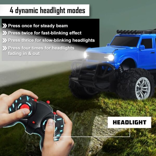 Wembley Remote Control Car Offroad Monster Truck High Speed Rc Car for Kids with 2 Speeds and 4 Headlight Modes | Lithium Battery | C-Type Charging | Made in India - Blue