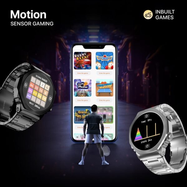 Fire-Boltt Onyx- 36.3mm AMOLED Always On Display Smart Watch, 466 * 466 High Resolution, Bluetooth Calling, Steel Design, IP67, 4GB Storage, 300+ Sports Modes, 130+ Watch Faces (Black)