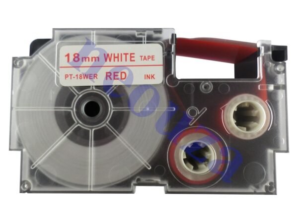 Casio XR-18WER1-W-DJ Label Printer Tape (Red and White)