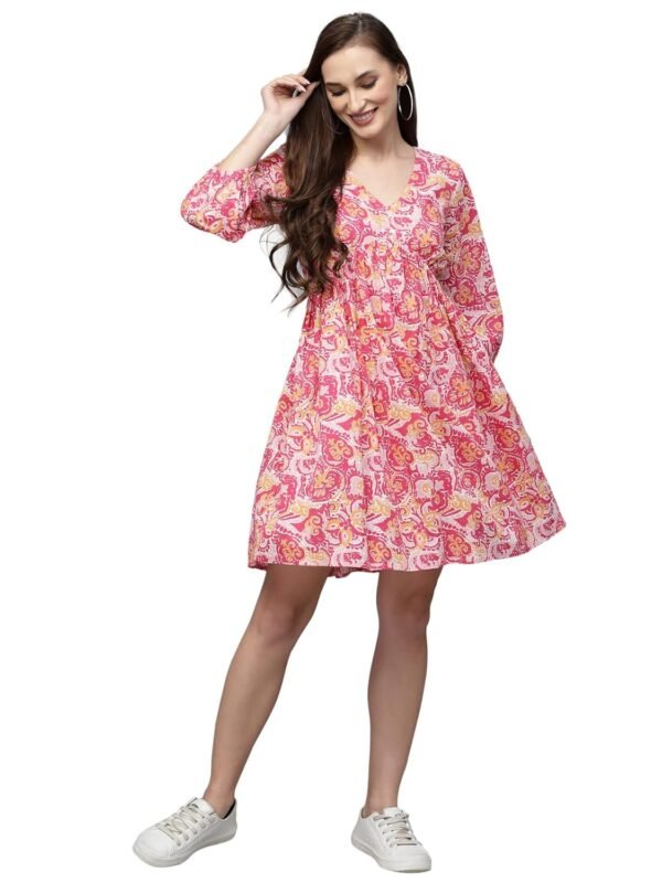 Stylum Women's Floral Printed Cotton Flared Knee Length Dress