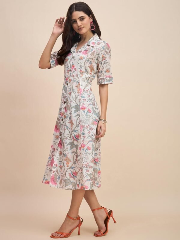 Kritanjya Western Dress || Cotton Solid Button Front Shirt Dress for Women || Roll Tab Sleeve & Collared Neck Flared Dress || Office || Summer Short Dresses for Women