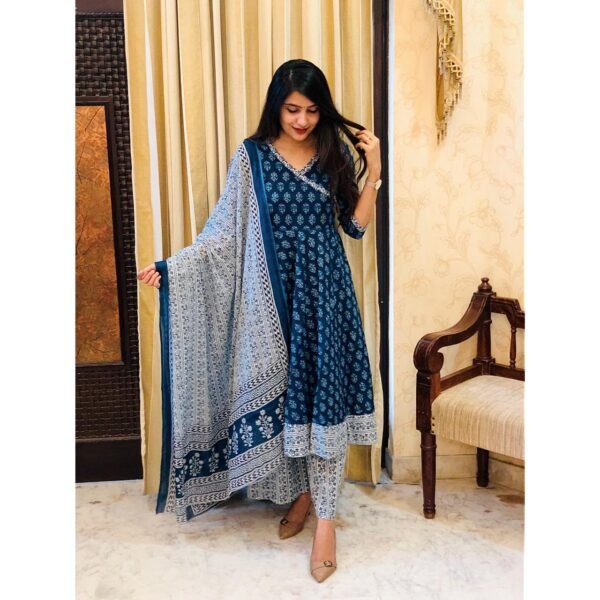 KLOSIA Women's Rayon Anarkali Kurta Pant and Dupatta Set