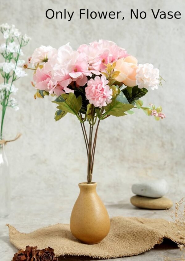 SATYAM KRAFT 1 Pcs Artificial Head Rose Peony Fake Flowers Sticks Bunch Decorative Items for Home, Living Room, Table Decoration for Deepawali, Anniversary (Without Vase Pot) (Light Pink,Fabric)