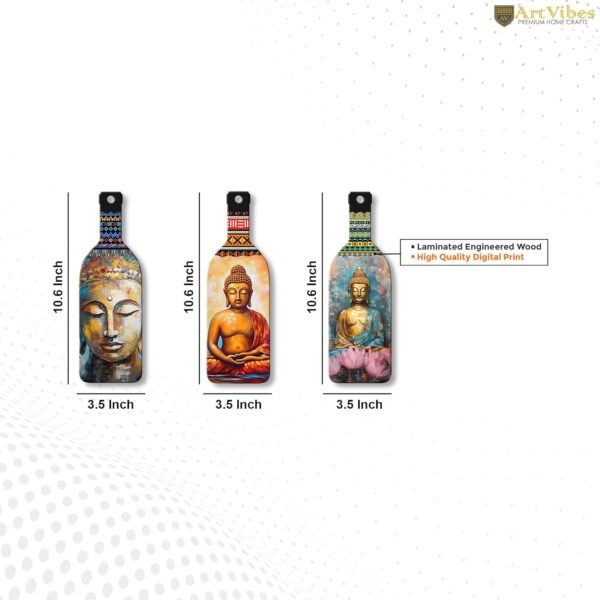 Artvibes Meditating Gautam Buddha Wooden Wall Hanging for Home Decor | Decoration Items for Livingroom | Art Item for Office | Decorative Mdf Wall Hanger Artwork (WH_9507N), (Set of 3)