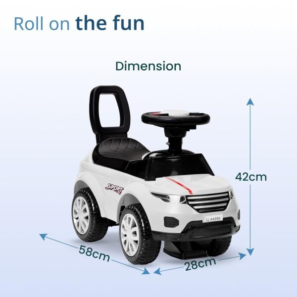LuvLap Starlight Ride on & Car for Kids with Music & Horn Steering, Push Car for Baby with Backrest, Safety Guard, Under Seat Storage & Big Wheels, Ride on for Kids 1 to 3 Years Upto 25 Kgs (White)