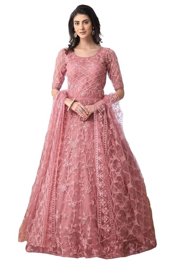 PATLANI Women's Fit and Flare Knee Length Gown (PA-JAll-Gown_Pink_XL)