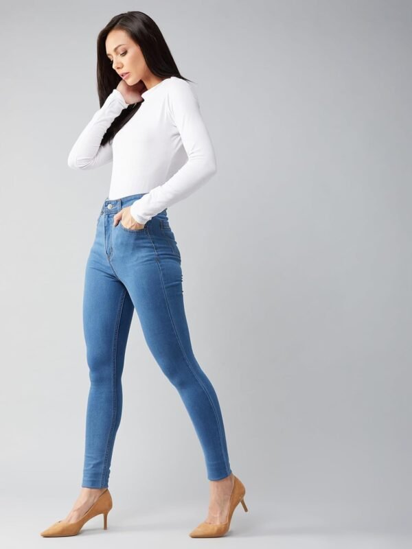 Dolce Crudo Women's Blue Skinny High Rise Distressed Regular Length Denim Jeans
