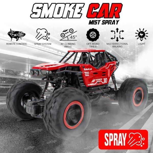 Zest 4 Toyz Remote Control Car for Kids with Mist Smoke Spray Function 2 WD Monster Truck Rock Crawler Climbing RC Toy Vehicle Car for Boys and Girls-Red