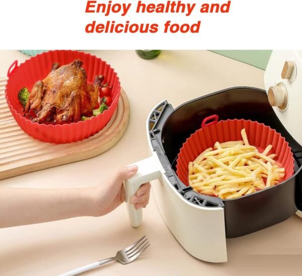 Konquer TimeS Silicone Air Fryer Liners,Replaces Flammable Parchment Paper, Air Fryer Silicone Basket Non-Stick Safe & Easy to Clean,Reusable.(Top: 8inch, Bottom: 6.75inch) Multicolor (8 inch, 1)