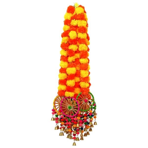 eCraftIndia Artificial Marigold Flowers Hangings with Bangles Ringing Bells (Pack of 6) - Artificial Flowers for Home Decoration - Wedding, Ganpati, Navratri, Diwali Decoration Items