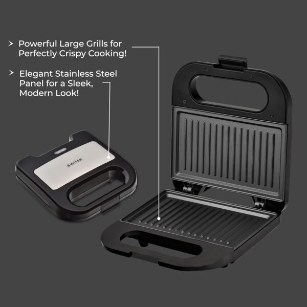 Milton Royal Pro Express 800W Toaster Griller Sandwich Maker | Top Stainless Steel Body | Non-Stick Fixed Grill Plates | Easy Clean | Power Indicators | 1 year Manufacturer Warranty - Black
