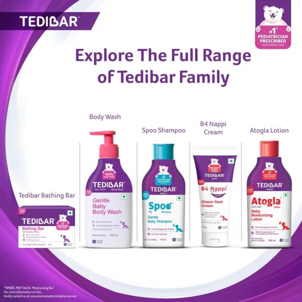 Tedibar Moisturising Baby Bathing Bar 75g (Pack of 1) 100% Soap Free No. 1* Pediatrician Prescribed Moisturising Bar - By Torrent Pharma