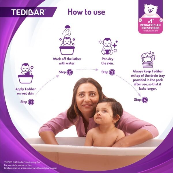 Tedibar Moisturising Baby Bathing Bar 75g (Pack of 1) 100% Soap Free No. 1* Pediatrician Prescribed Moisturising Bar - By Torrent Pharma