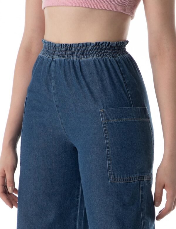 INKD Women's Wide Leg Jeans - High-Rise |100% Cotton| Enzyme Wash | Elasticated Waistband