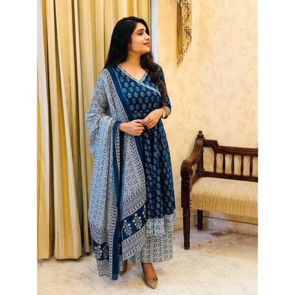 KLOSIA Women's Rayon Anarkali Kurta Pant and Dupatta Set