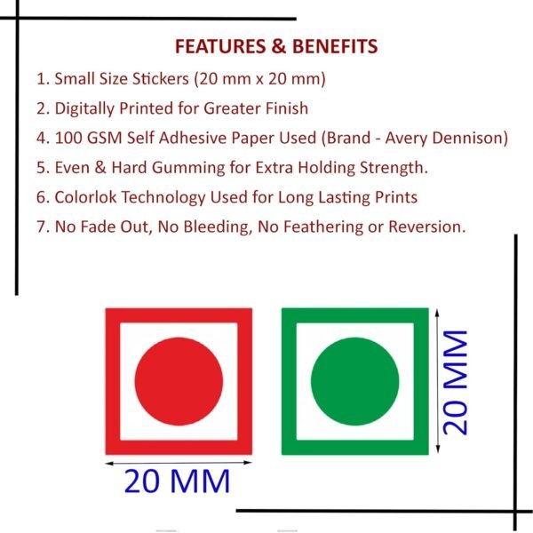 Suvigya Veg Non Veg Food Stickers for Restaurant, Small Size 20x20 mm Paper Labels, Red, Green, 250 Stickers