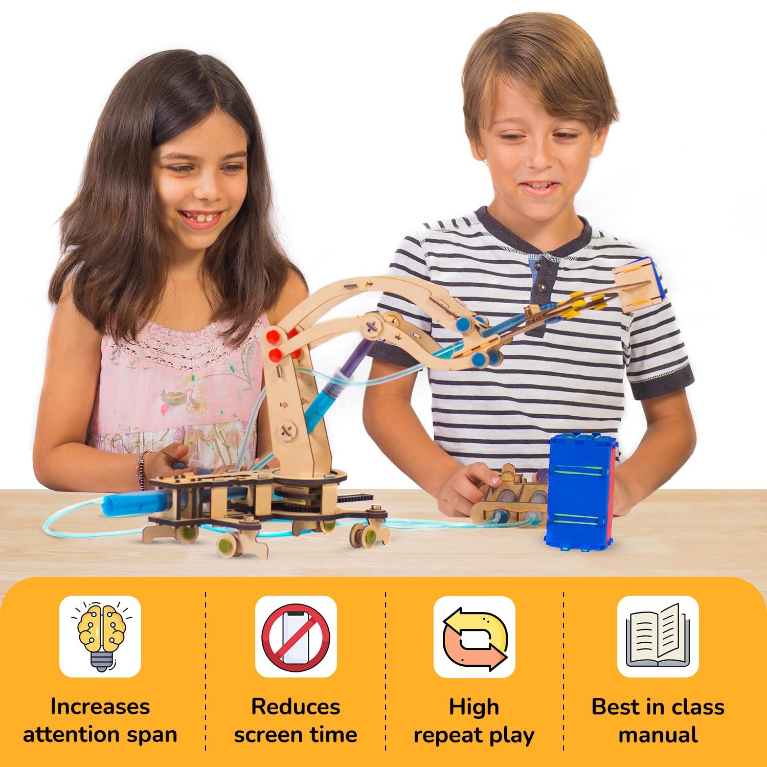 Smartivity Hydraulic Crane, STEM DIY Fun Toy, Educational & Construction Based Activity Game Kit for Kids 6 to 14, Best Birthday Gift for Boys & Girls 6-8-10-12-14 Years Old, Made in India