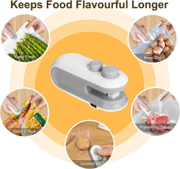 sealing machine, mini portable packet sealer, sealing machine for plastic packaging bag, sealer for plastic bags, food vacuum usb packing cover heat seal machine for kitchen, home- 1 YEAR Warranty