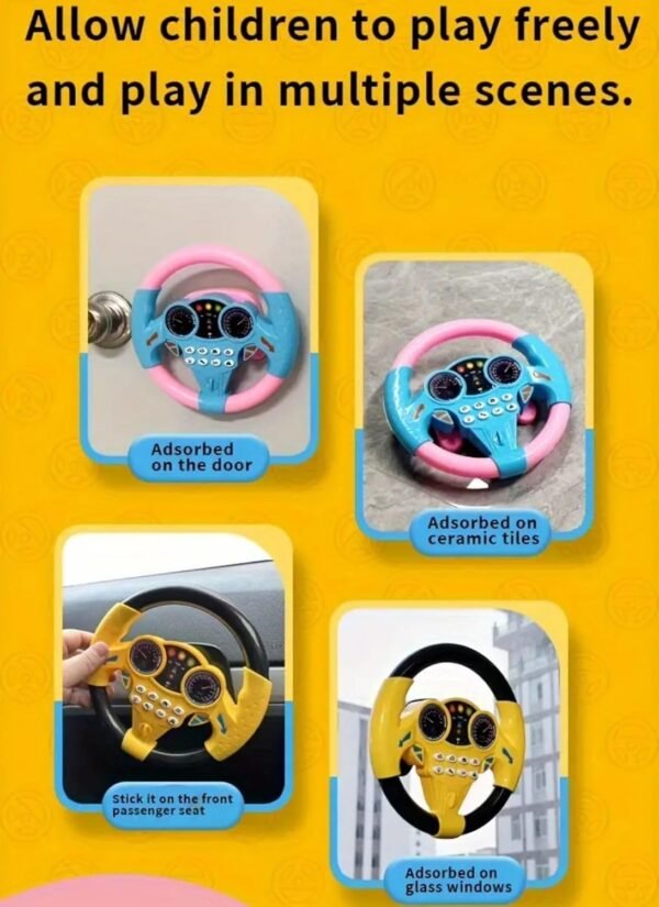 ACROWN Steering Wheel Toy Simulate Driving Car Copilot Steering Wheel Electric Baby Toys with Sound Driving Vocal Toy Kids Musical Educational Stroller Color Yellow [ Pack of 1 ]