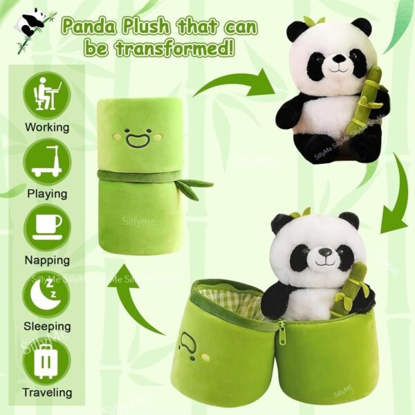 SILLYME Cute Panda Plush Toy in Bamboo - Panda Teddy Bear Kawaii Panda - Birthday Gift - Soft Stuffed Animal Toy - Bunny (Green)