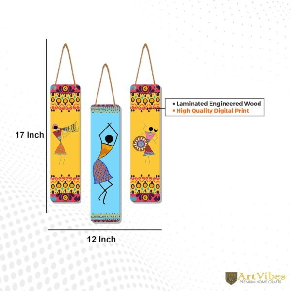 Artvibes African Warli Art Designer Wooden Wall Hanging Decoration Items for Home | Gifts | Bedroom | Wooden Wall Hanger | Mdf Wall Decoration for Living Room | Artworks (WH_8108N), Set of 3