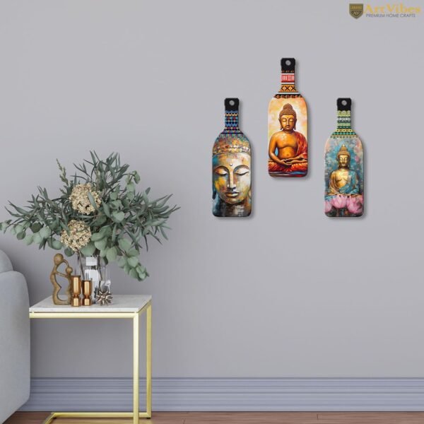 Artvibes Meditating Gautam Buddha Wooden Wall Hanging for Home Decor | Decoration Items for Livingroom | Art Item for Office | Decorative Mdf Wall Hanger Artwork (WH_9507N), (Set of 3)