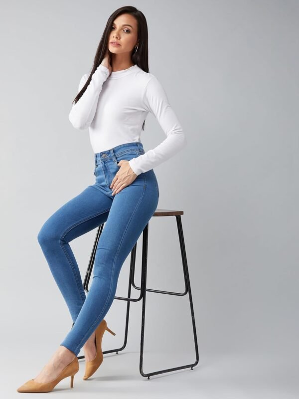 Dolce Crudo Women's Blue Skinny High Rise Distressed Regular Length Denim Jeans