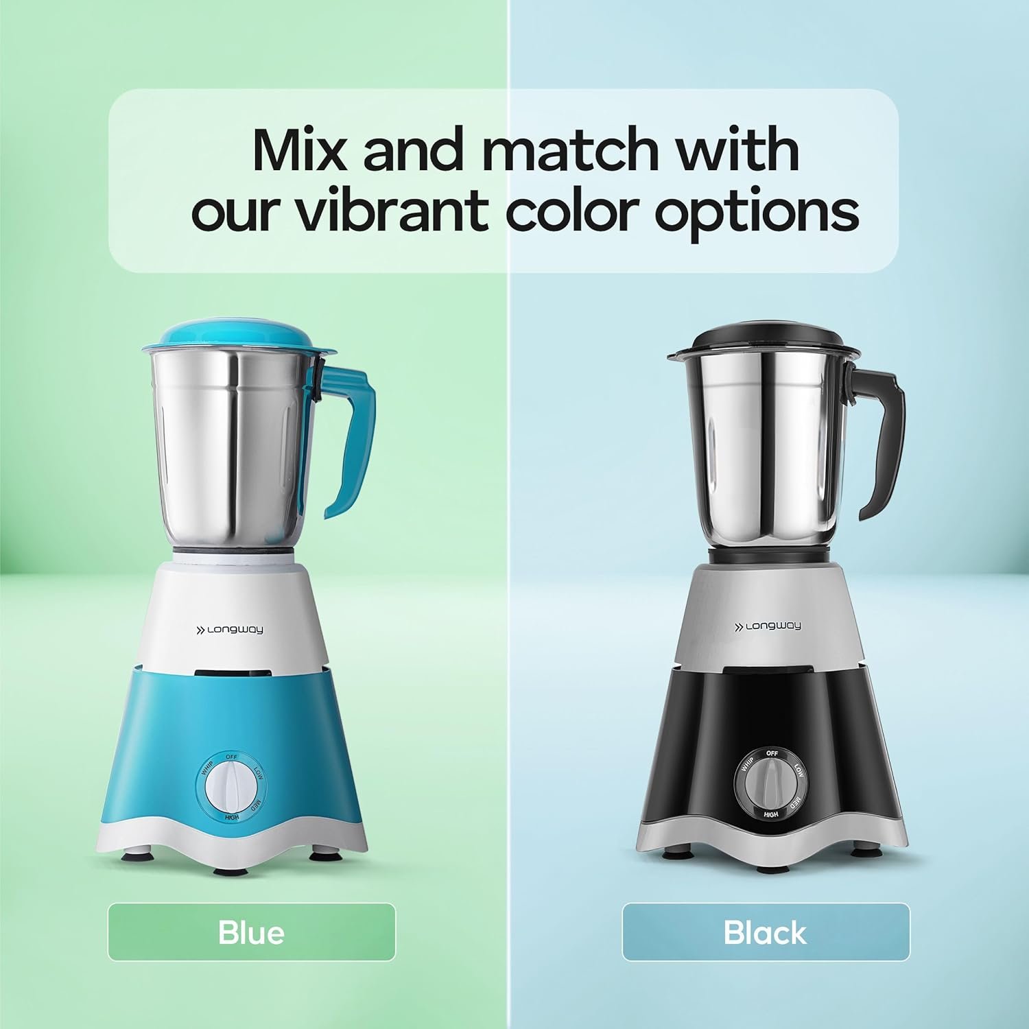 Longway Super Dlx 750 Watt Juicer Mixer Grinder with 4 Jars for Grinding, Mixing, Juicing with Powerful Motor | 1 Year Warranty | (White & Blue, 4 Jars)