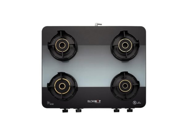 BLOWHOT Premium Sapphire Design 4 Burner Cooktop, ISI certified, Manual Slimmest Gas Stove, Built-in Dual Color Glass Top, 5 Year Warranty By Blowhot By Blowhot on Burner, Gas stove Valve and Glass