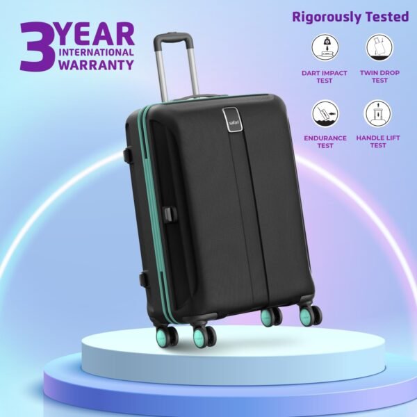 Safari Thorium Neo 8 Wheels 66 Cm Medium Check-in Trolley Bag Hard Case Polycarbonate 360 Degree Wheeling System Luggage, Trolley Bags for Travel, Suitcase for Travel, Black