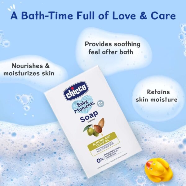Chicco Baby Moments Bathing Soap for Babies with Almond & Olive Oil, 75g (Buy 3 Get 1 Free)| Nourished & Moisturized Skin| No Parabens | Dermatologically Tested on Sensitive Skin