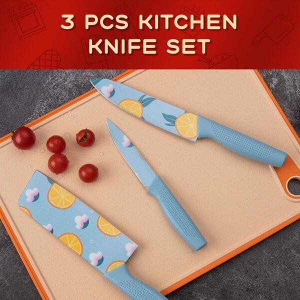 Knife Set for Kitchen ^ Professional 3 Pieces High Carbon Stainless Steel Colour Printed Coated Chef Knife I Utility Knife I Sontuku Knife I Kitchen Knives with Ergonomic Handle (Light Blue)