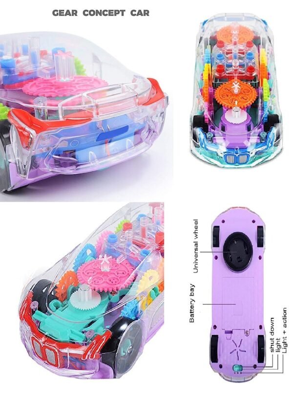 Umadiya® Branded 3D Transparent Mechanical Car Toy for Kids with Gear Technology 3D Light Musical Sound & 360 Degree Rotation (Gear Car)
