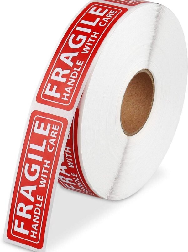 True-Ally 1 Roll Fragile Stickers - 3"x 1" Strong Adhesive Red Fragile Labels Handle with Care Warning Stickers for Shipping Packing of Goods and Moving (1 Roll - 1000 Sticker)