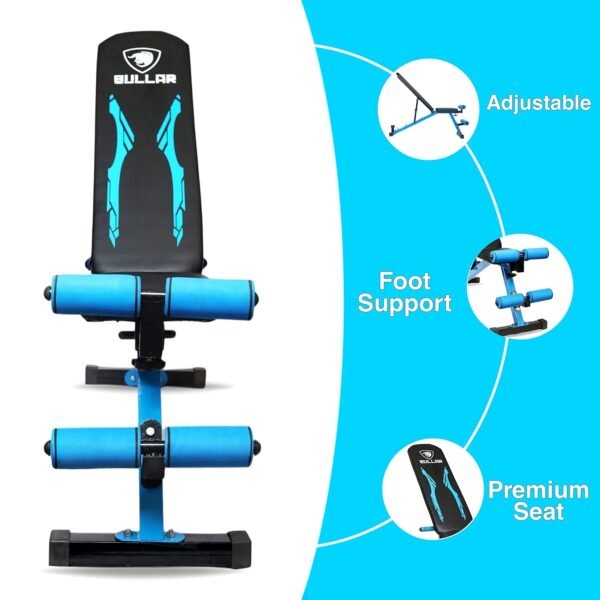 BULLAR, gym bench, bench for home gym, perfect gym bench for home workout, idol for bench press, and squat rack (Adjustable bench (blue))
