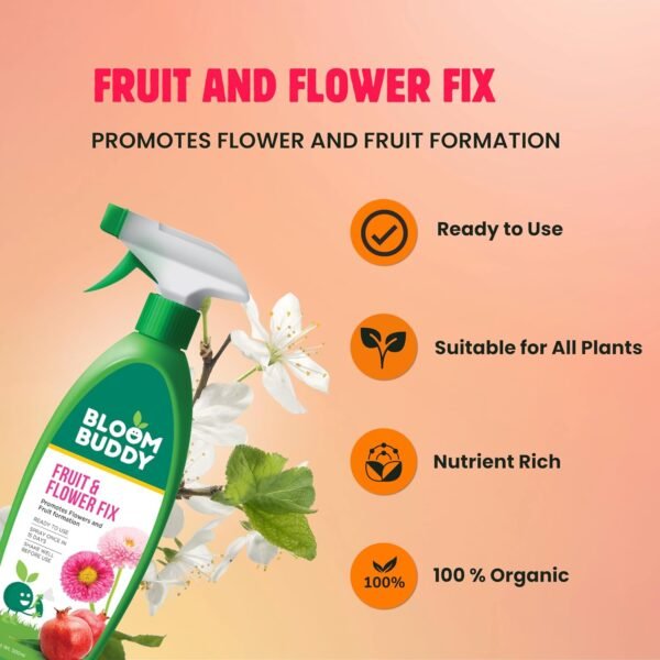 Bloombuddy Fruit and Flower Fix 500 ML | Ready to Use | Organic nutrients | Liquid Fertilizer with NPK and Micronutrients | Enhance Shelf Life of Flower and Fruit
