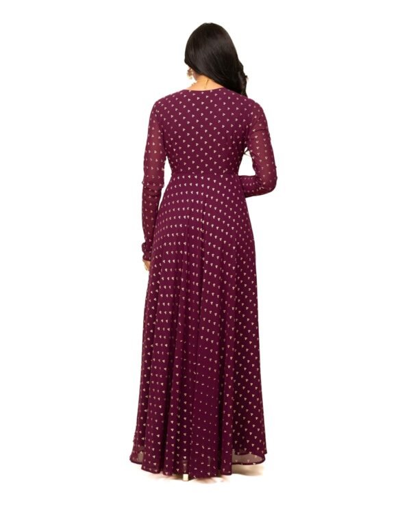 FIORRA Women's Wine Georgette Printed Gown with Dupatta