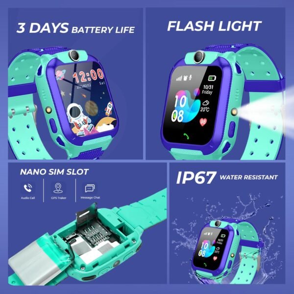 GameSir Kids Smartwatch for Boys & Girls, Men & Women, Sim Card Support, Location Tracker/GPS System, Music Player, Camera, Video,Notification, Alarm, Waterproof, Calling Smart Watch-Blue