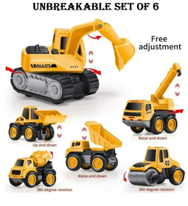 TEC TAVAKKAL Metal Team Car Unbreakable Engineering Automobile Construction Car Toys Set for Children Kids Crane Excavator Road Roller Forklift Mixer Truck Transporter Truck Machine Construction Toys.