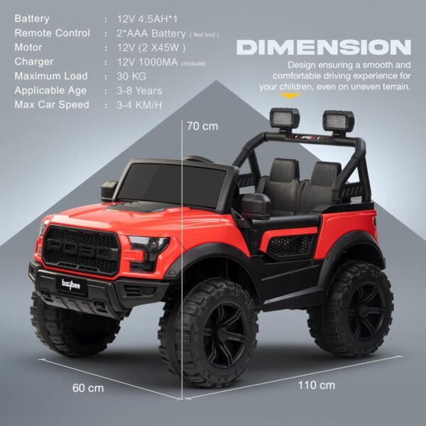 Baybee Bronco Battery Operated Jeep for Kids, Ride on Toy Kids Car with RGB Windshield Light & Music | Electric Jeep Battery Car | Baby Big Car for Kids to Drive 3 to 8 Years Boys Girls (Red)