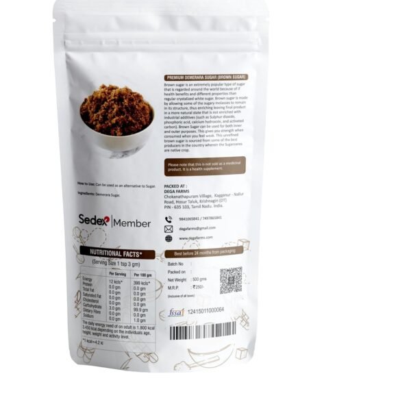 Dega Farms Brown Sugar 100% Organic Sugar Pure, Natural & Refined Cane Sugar Substitute of White Sugar with Multiple Health Benefits - Rich in Minerals - 500GM