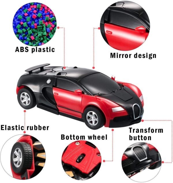 TEC TAVAKKAL Plastic Battery Operated Converting Car to Robot, Robot to Car Automatically, Robot Toy, with Light and Sound for Kids Indoor and Outdoor 3 Year, Pack of 1 (Red)