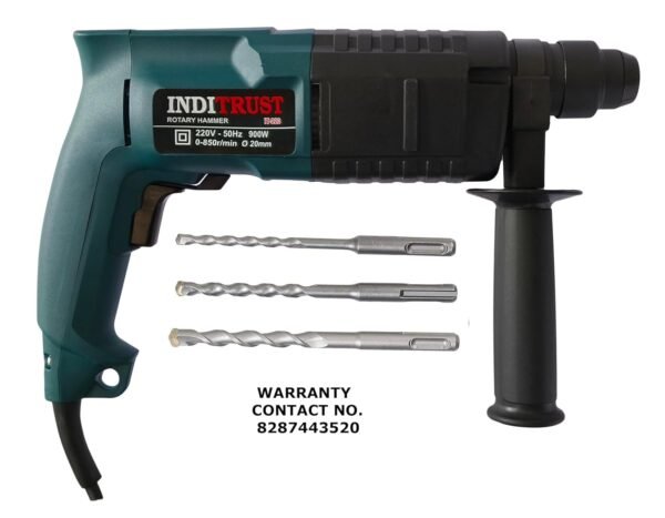 Inditrust 6 Month Warranty 900W 20mm Electric Hammer Machine with 3pc Hammer bit Left/Right Rotary Hammer Drill (Blue) 100% Copper Winding (BLUE)