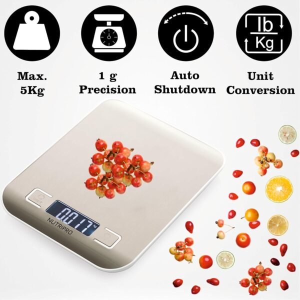 Nutripro Digital Kitchen Weighing Scale For Food With Batteries, Stainless Steel